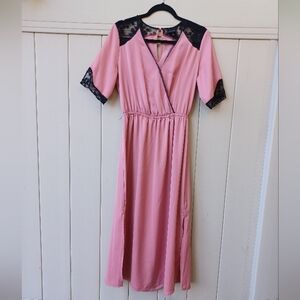 ◇ Who What Wear Pink Satin Lace Midi Dress